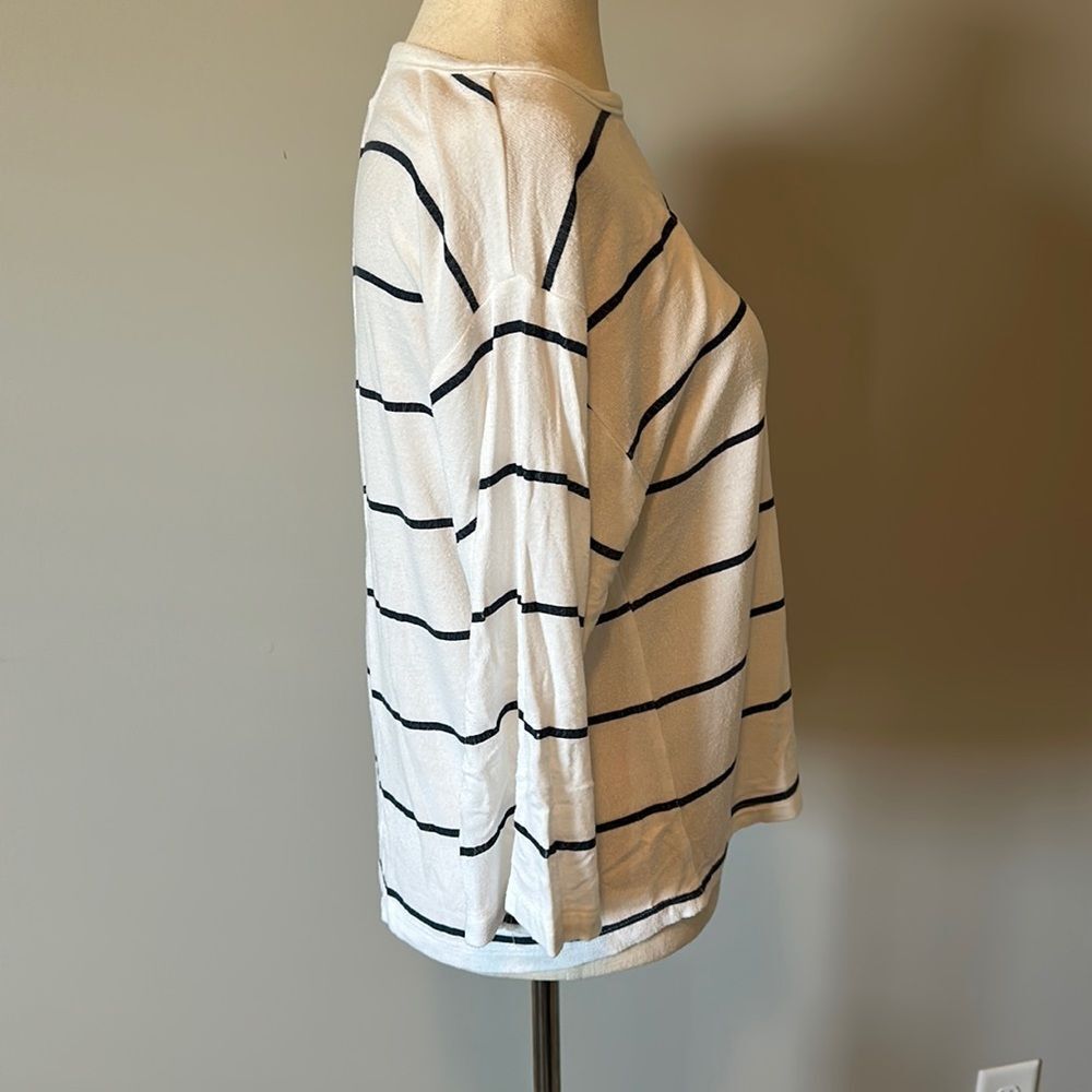 Sundry sz 1 boat neck casual nautical navy white striped long sleeve top - Picture 2 of 5